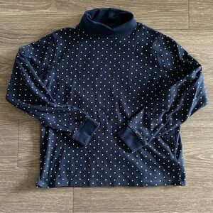 L.L. Bean Navy/White 100% Cotton Polka Dot Turtleneck